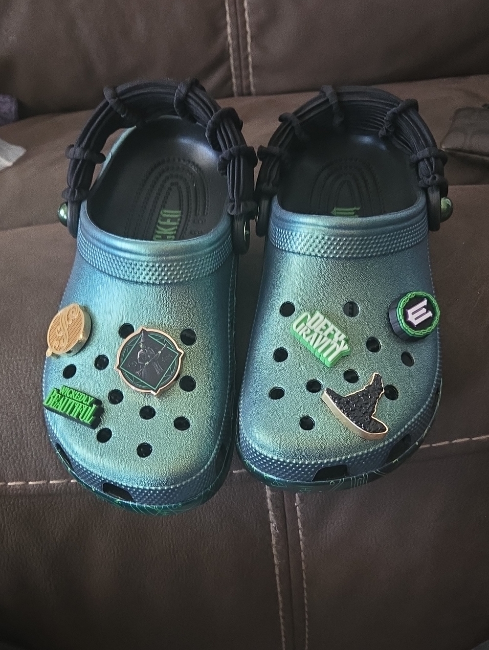 CROCS Women Metallic Teal Green Charm Clogs